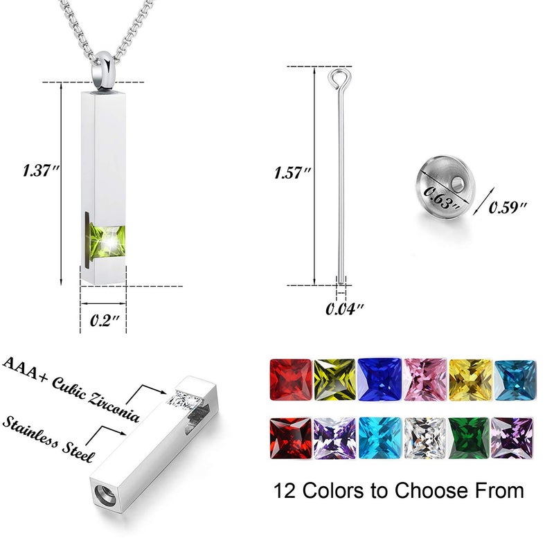 YOUFENG Urn Necklaces for Ashes Birthstone Cube Urns for Human Ashes Memorial Cremation Urn Locket Keepsake Ashes Jewelry (Silver - April) - Image 3